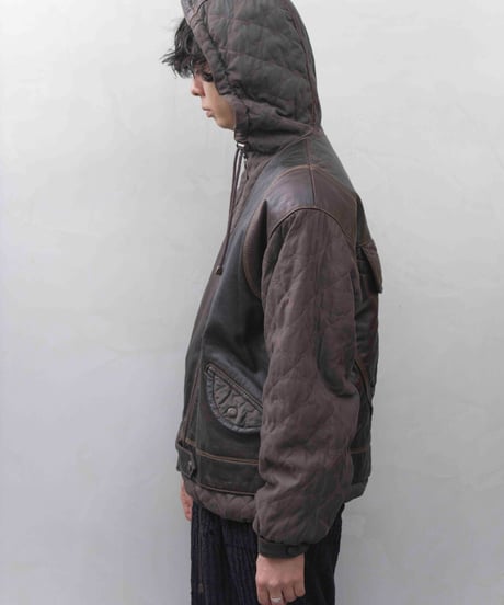 00s TOMSLAB leather/nylon docking padded hood jacket