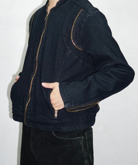 80s Baccini zip-up design black denim jacket