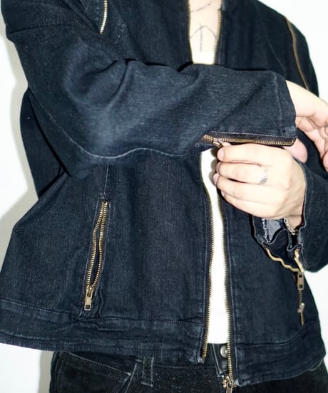 80s Baccini zip-up design black denim jacket