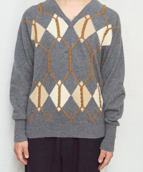 80s pure cashmere argyle knit