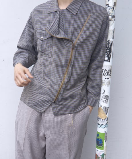 80s zip design check shirts