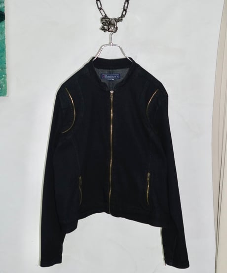 80s Baccini zip-up design black denim jacket