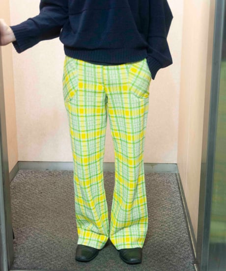 70s vtg yellow check flare slacks