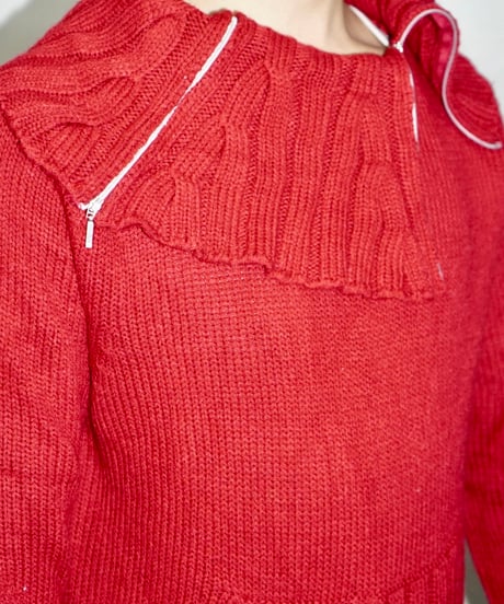 80-90s vtg deformation zip hi-neck knit