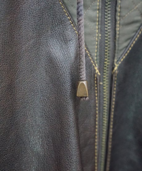 00s TOMSLAB leather/nylon docking padded hood jacket