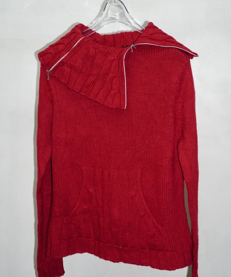 80-90s vtg deformation zip hi-neck knit