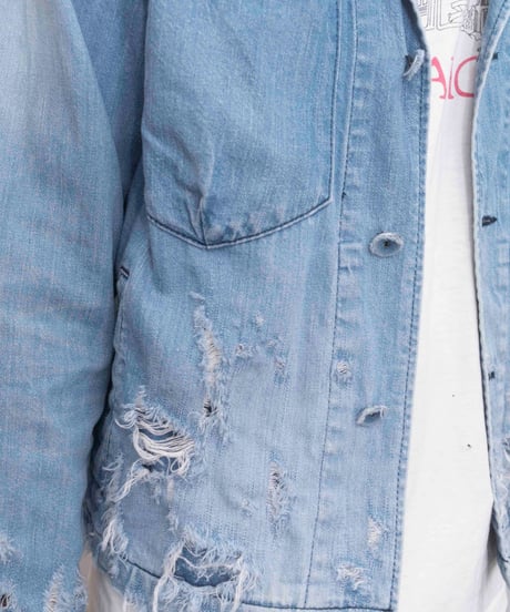00s FACTOTUM damaged denim jkt