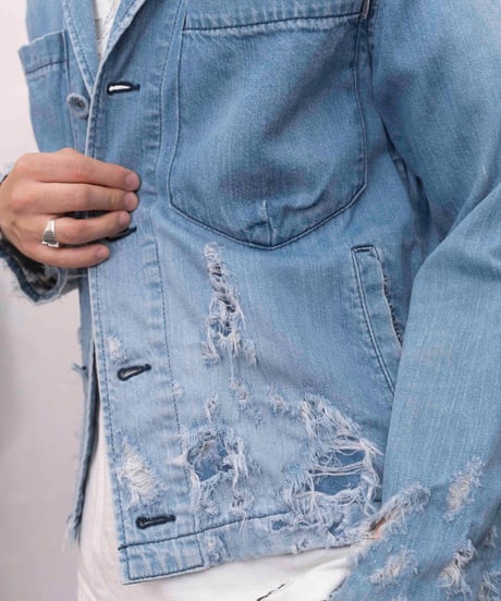 00s FACTOTUM damaged denim jkt