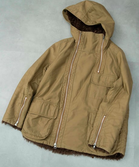 zucca 00s deformation zip boa hoodie coat