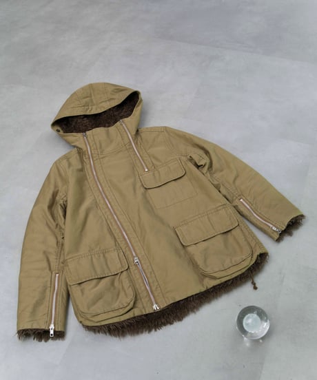zucca 00s deformation zip boa hoodie coat