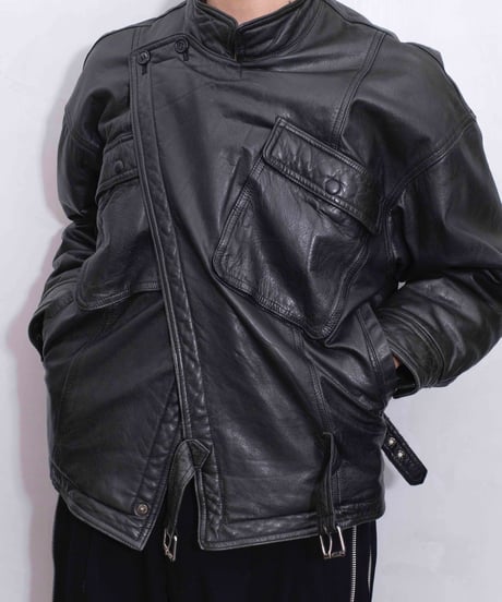 80s vtg TIME TABLE deformation leather jacket