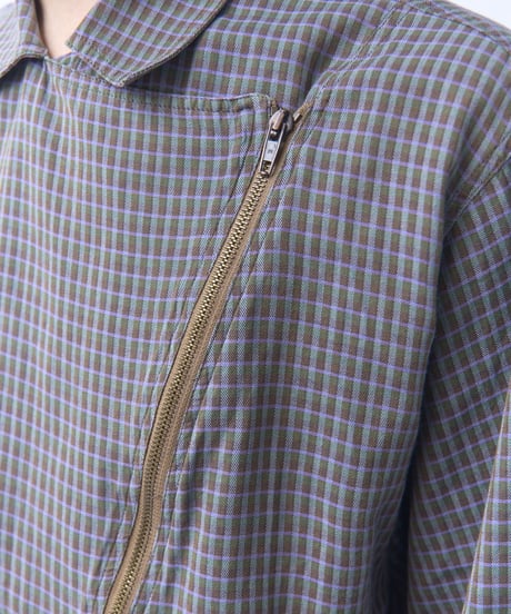 80s zip design check shirts