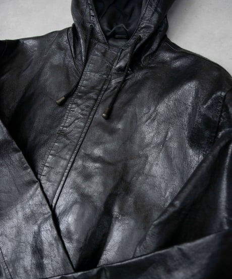 90s CANOE LAKE hoodie pig leather coat