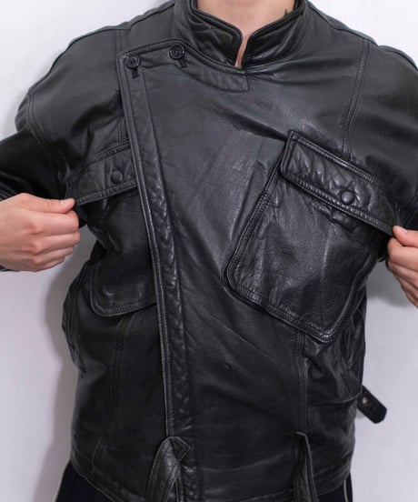 80s vtg TIME TABLE deformation leather jacket