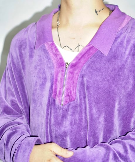 90s vtg velour pullover tops (purple)