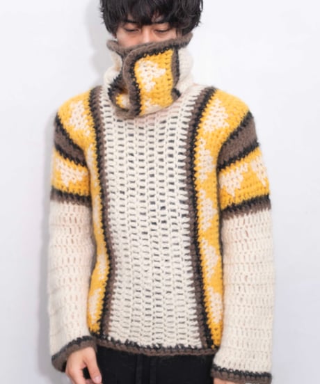 90s made in Italy handmade wool knit with neck warmer