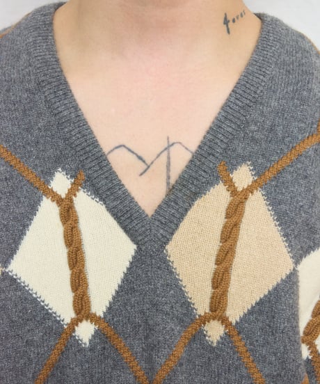 80s pure cashmere argyle knit