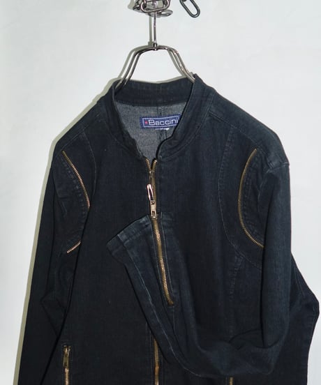 80s Baccini zip-up design black denim jacket