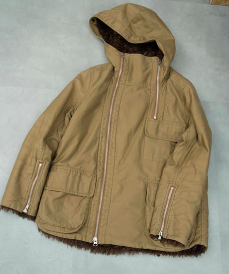 zucca 00s deformation zip boa hoodie coat