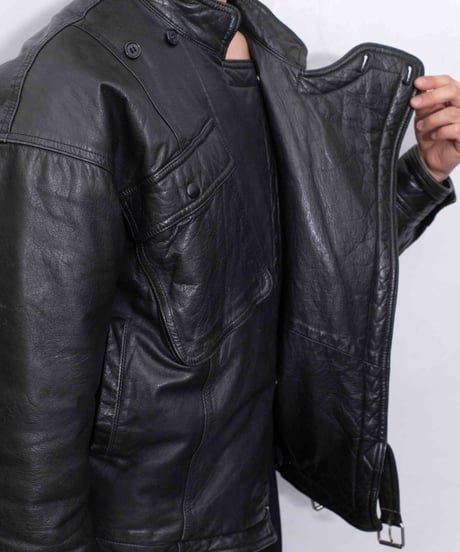 80s vtg TIME TABLE deformation leather jacket
