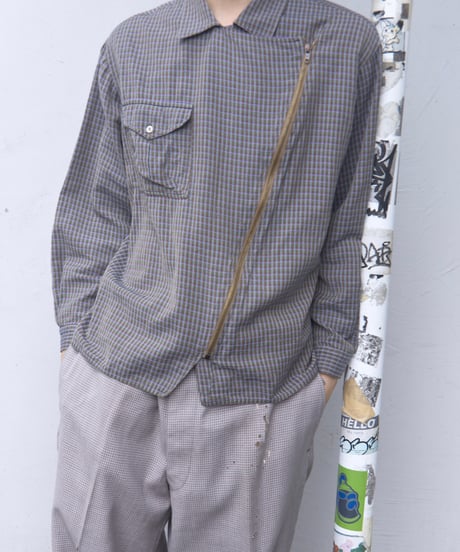80s zip design check shirts