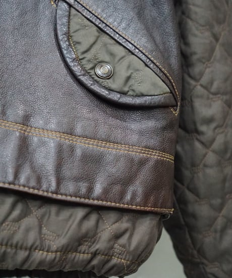 00s TOMSLAB leather/nylon docking padded hood jacket