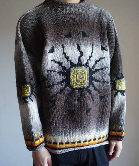 80s vtg sun pattern ecuador knit