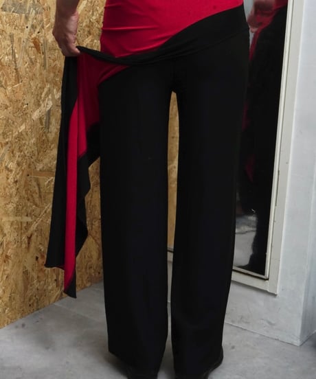 80s vtg wrapped skirt poly easy pants