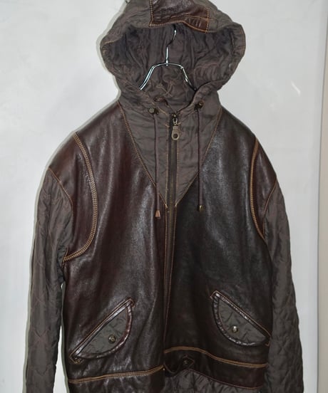 00s TOMSLAB leather/nylon docking padded hood jacket