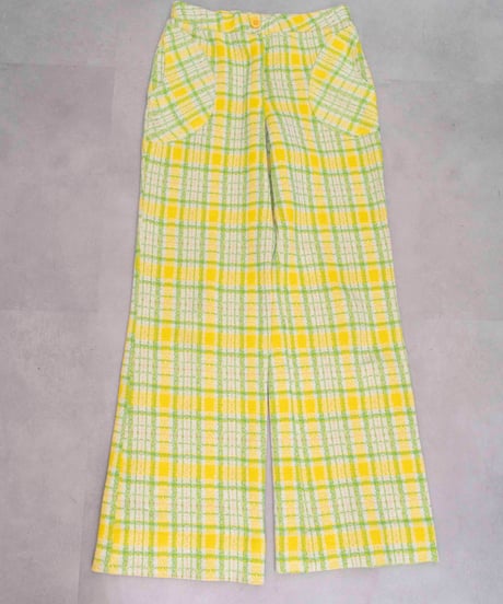 70s vtg yellow check flare slacks