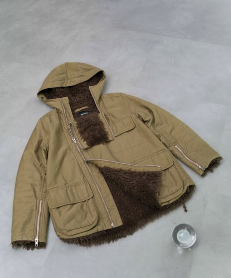 zucca 00s deformation zip boa hoodie coat