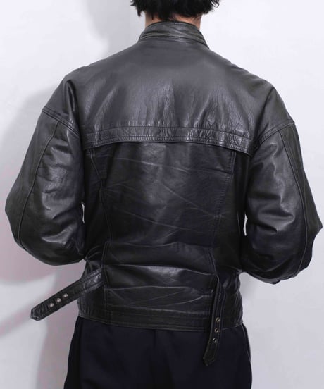 80s vtg TIME TABLE deformation leather jacket