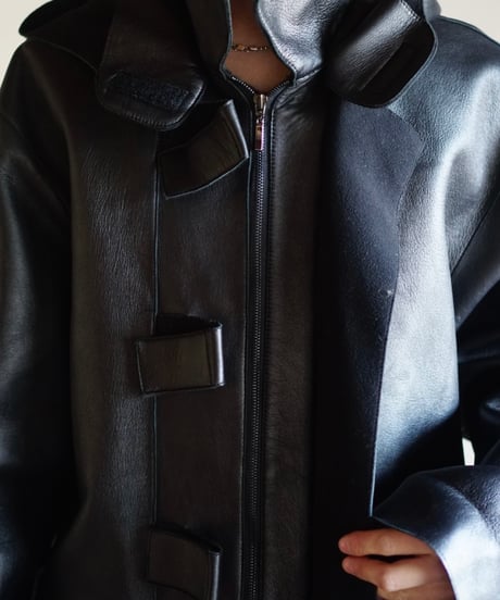 90s made in italy leather velcro coat