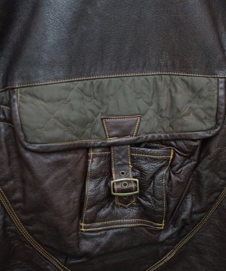 00s TOMSLAB leather/nylon docking padded hood jacket