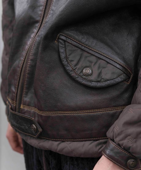 00s TOMSLAB leather/nylon docking padded hood jacket