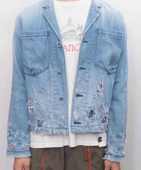 00s FACTOTUM damaged denim jkt