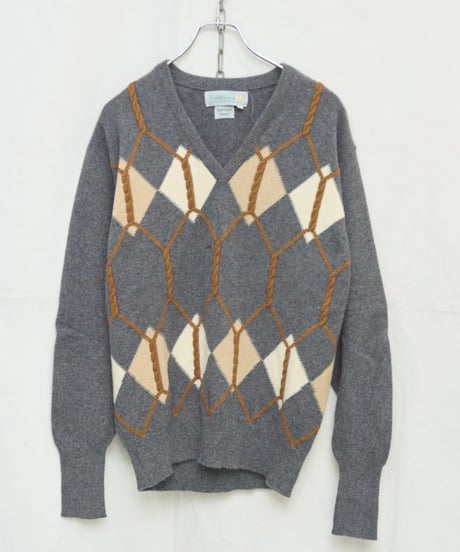 80s pure cashmere argyle knit