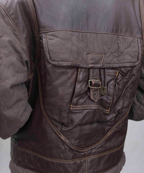 00s TOMSLAB leather/nylon docking padded hood jacket