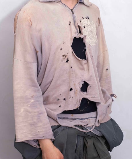 60s vtg HEILEMAN super damaged halfzip sweat