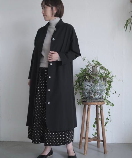 【AURA】和紙スタンドカラーコート#black