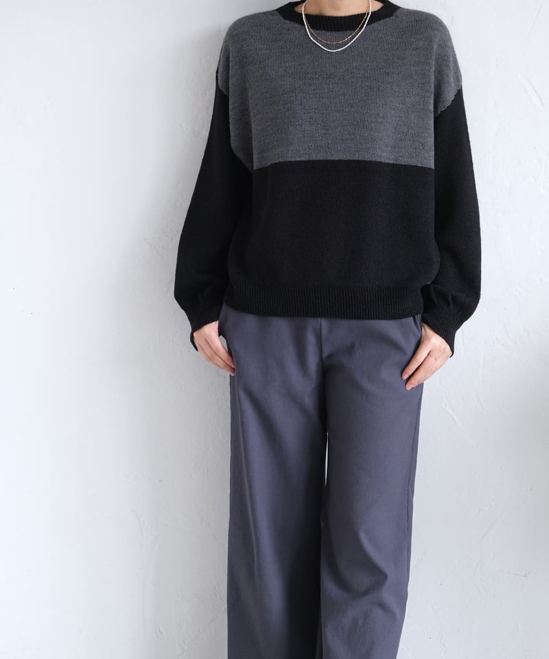 AURA】和紙ニット ウール混P/O #black×charcoal | AURA