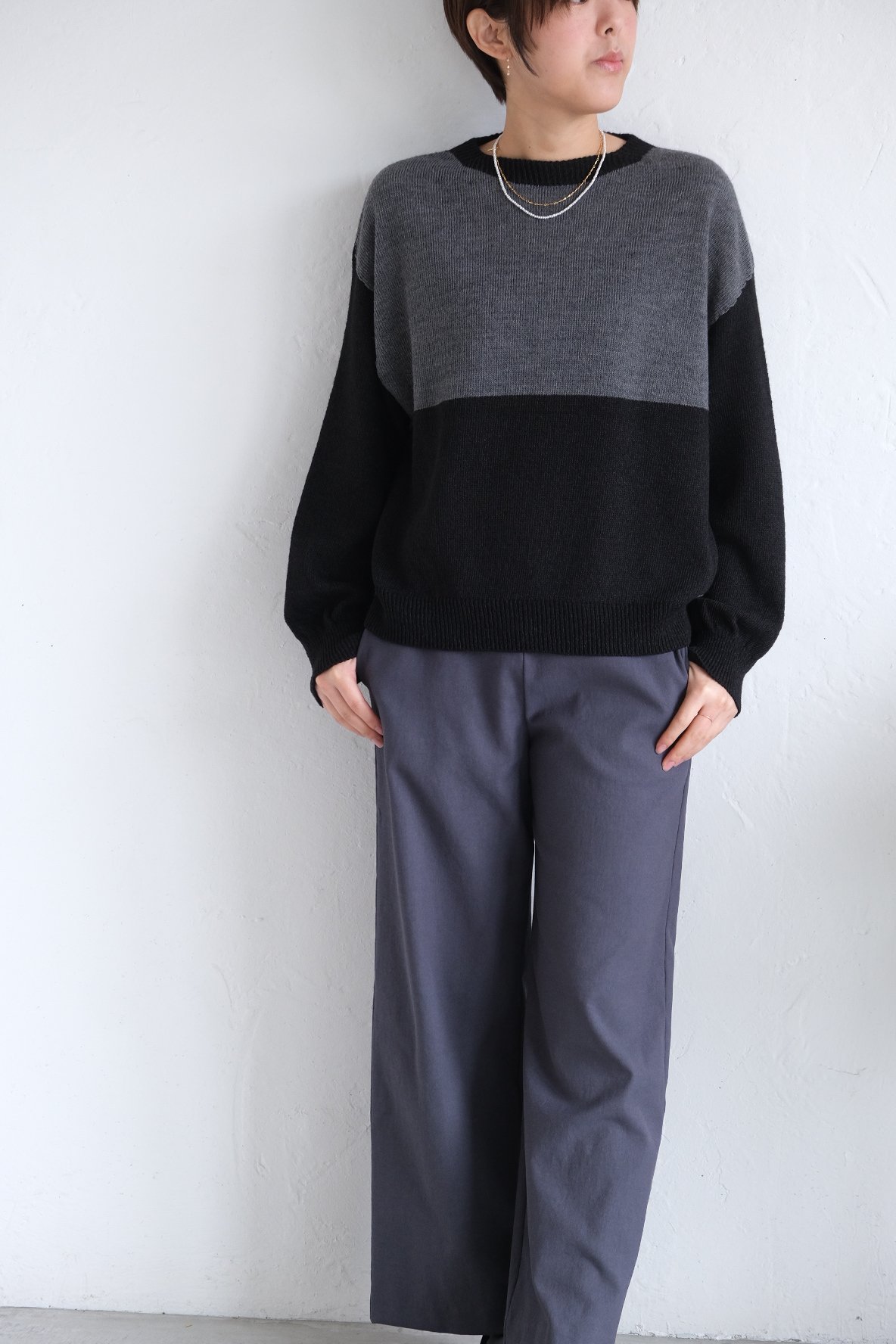 AURA】和紙ニット ウール混P/O #black×charcoal | AURA