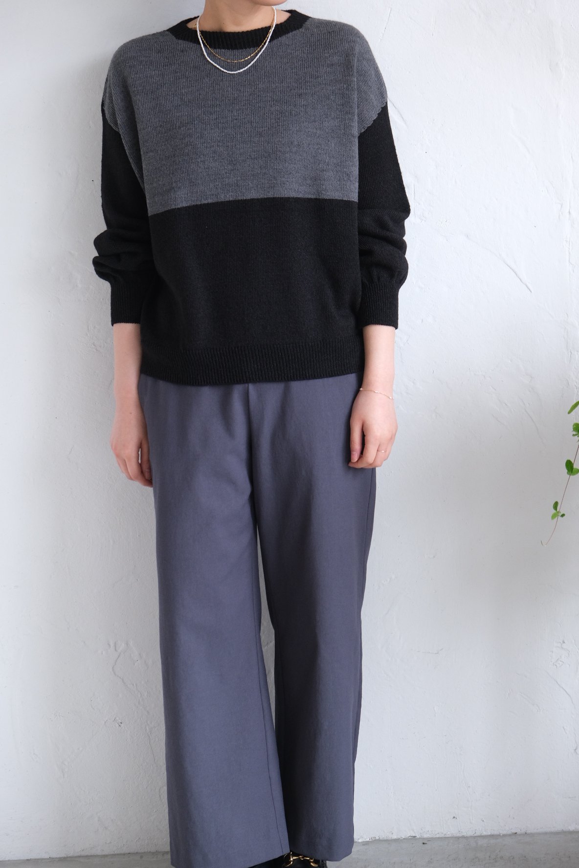 AURA】和紙ニット ウール混P/O #black×charcoal | AURA