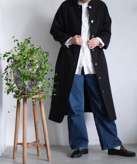 【AURA】和紙スタンドカラーコート#black