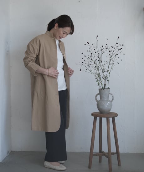 【AURA】和紙スタンドカラーコート#ivory/beige