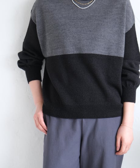 【AURA】和紙ニット　ウール混P/O  #black×charcoal