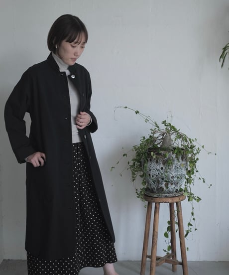 【AURA】和紙スタンドカラーコート#black