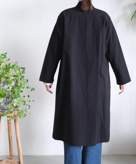 【AURA】和紙スタンドカラーコート#black