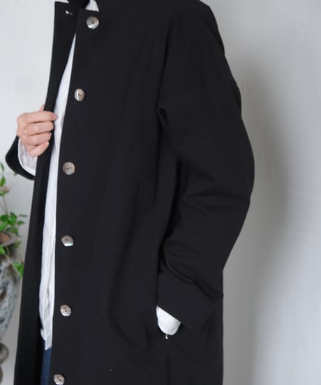 【AURA】和紙スタンドカラーコート#black