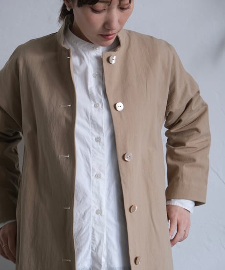 【AURA】和紙スタンドカラーコート#ivory/beige